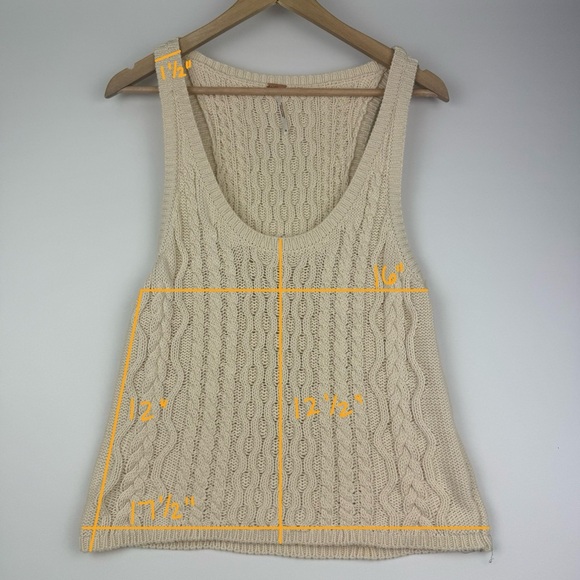 Free People Women’s M Cable Knit Cotton Sweater Tank Top Beige - Picture 6 of 6